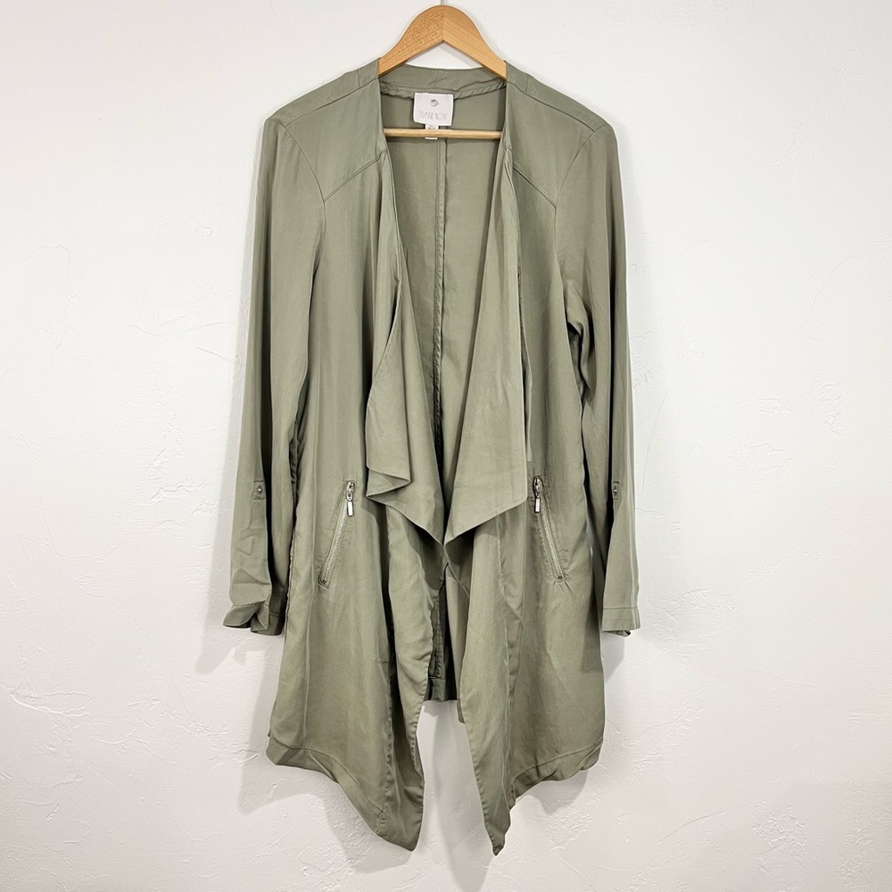 Elaine Rose Waterfall Cardigan Rolled Sleeve Green Large Boho Lagenlook Layer